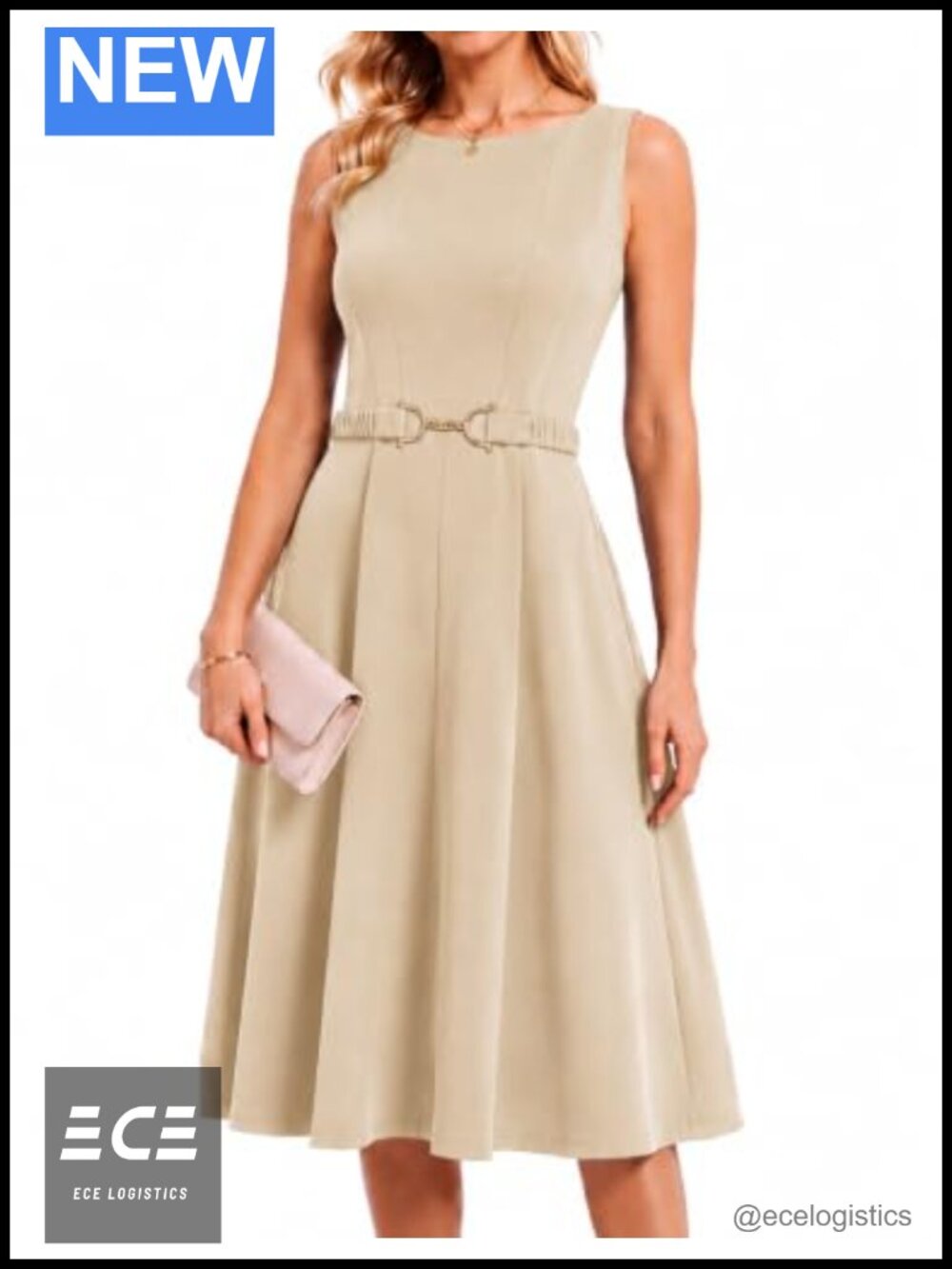 Boat Neck A Line Midi Dress Sleeveless Cocktail Wedding Guest